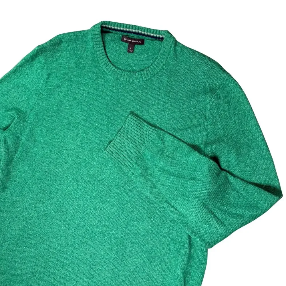 Banana‎ Republic Mens L Bright Green Italian Merino Wool Blend Crewneck Sweater